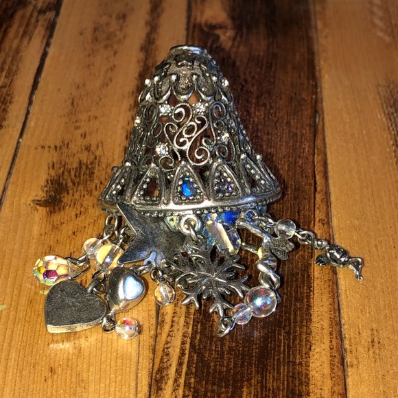 Vintage Kirks Folly Silver Bell Brooch, Crystal Snowflake Angels Stars Hearts - Picture 5 of 7